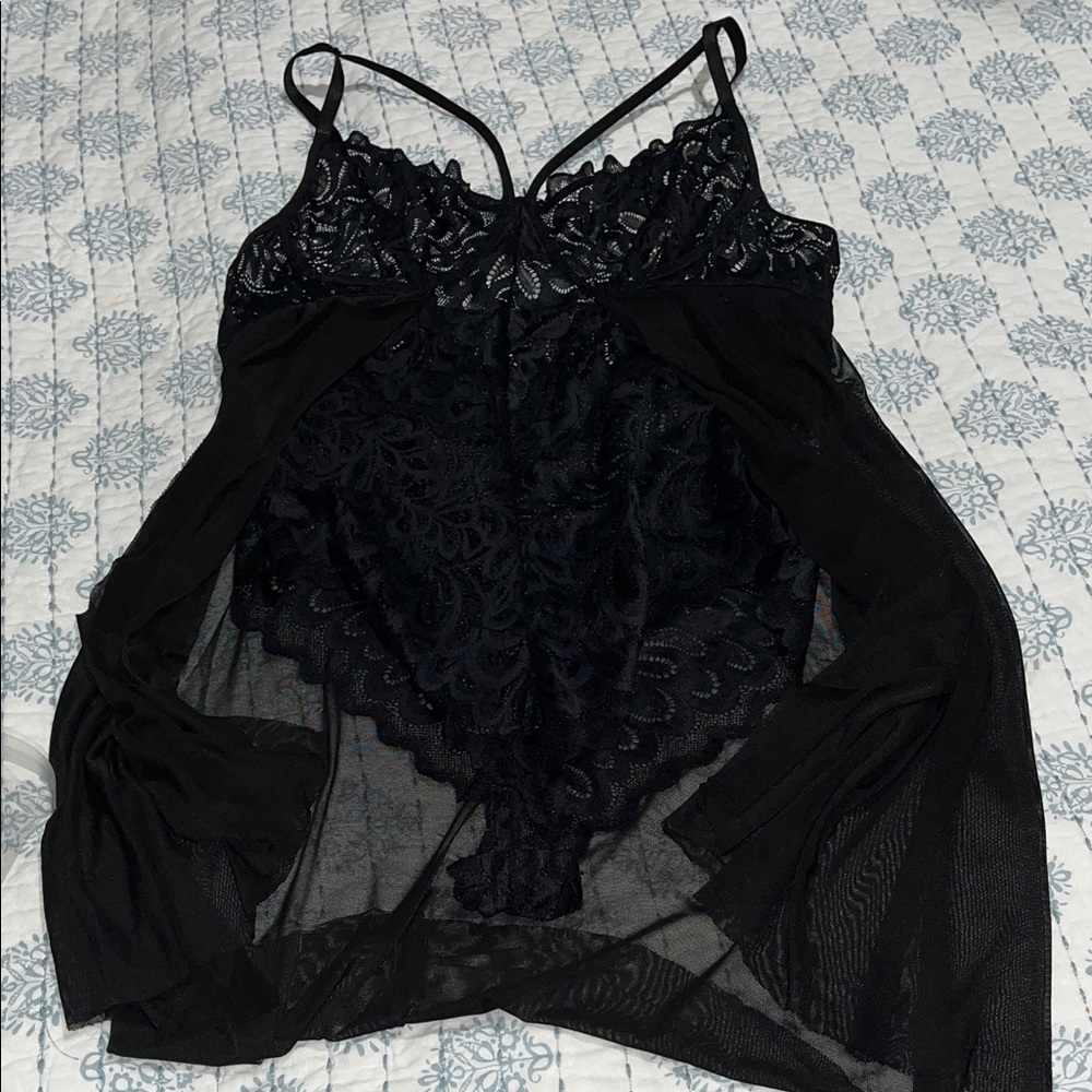 Black Lace Chemise lingerie Babydoll nightgown size XL
